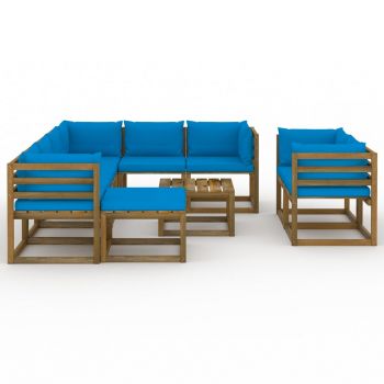 vidaXL Set mobilier de grădină cu perne albastru deschis, 10 piese