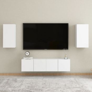 vidaXL Set comodă TV, 4 piese, alb, lemn prelucrat