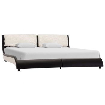 vidaXL Cadru de pat cu LED, negru și alb, 150x200 cm, piele ecologică
