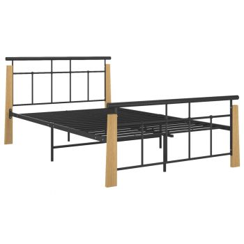 vidaXL Cadru de pat, negru, 120x200 cm, metal și lemn masiv de stejar