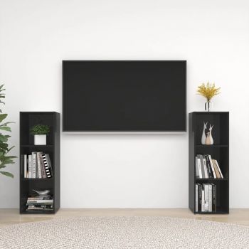 vidaXL Dulapuri TV 2 buc negru extralucios 107x35x37 cm lemn prelucrat