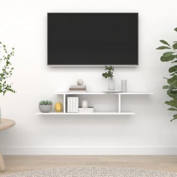 vidaXL Raft TV cu montaj pe perete, alb extralucios, 125x18x23 cm, PAL