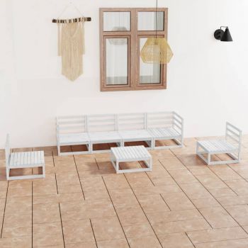 vidaXL Set mobilier de grădină, 7 piese, alb, lemn masiv de pin