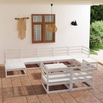 vidaXL Set mobilier de grădină, 10 piese, alb, lemn masiv de pin