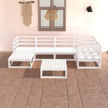vidaXL Set mobilier de grădină, 7 piese, alb, lemn masiv de pin