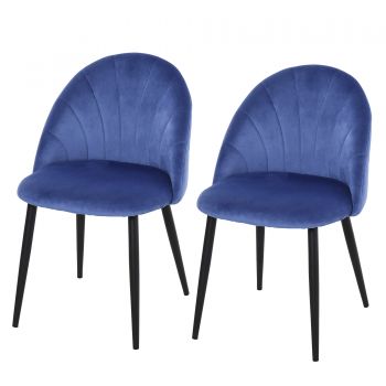 HOMCOM Set de 2 scaune cu tesatura catifelata, scaune pentru living, sufragerie, scaune de catifea, scaune albastre | AOSOM RO