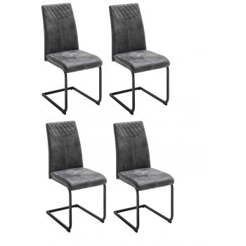 Set 4 scaune tapitate cu stofa si picioare metalice, Aosta Antracit / Negru, l42xA59xH95 cm