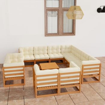 vidaXL Set mobilier grădină&perne 12 piese, maro miere lemn masiv pin