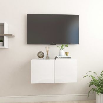vidaXL Dulap TV montaj pe perete, alb extralucios, 60x30x30 cm