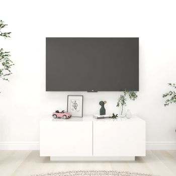 vidaXL Comodă TV, alb extralucios, 100x35x40 cm, PAL
