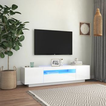 vidaXL Comodă TV cu lumini LED, alb extralucios, 160x35x40 cm