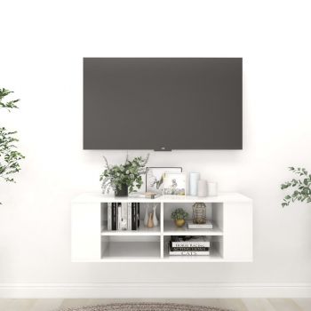 vidaXL Dulap TV montat pe perete, alb extralucios, 102x35x35 cm, PAL