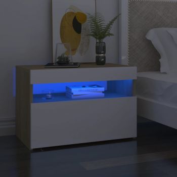 vidaXL Noptieră cu lumini LED, 2 buc., alb/stejar Sonoma, 60x35x40 cm