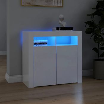 vidaXL Servantă cu lumini LED, alb extralucios, 80x35x75 cm