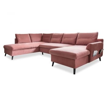 Canapea extensibilă din catifea în formă de „U” cu șezlong pe partea stângă Miuform Stylish Stan, roz ieftin