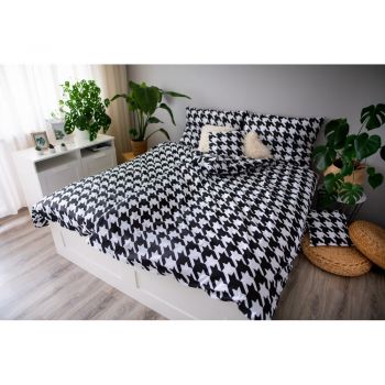 Lenjerie de pat din bumbac pentru pat de o persoană Cotton House Dita, 140 x 200 cm, alb - negru ieftina