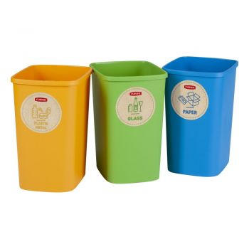 Set 3 coșuri de gunoi pentru sortarea deșeurilor Curver ECO, 10 l