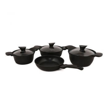 Set 4 vase de gătit din aluminiu și 3 capace Kütahya Porselen Basic, negru
