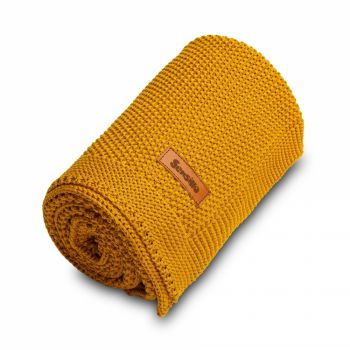 Paturica de bumbac tricotata Sensillo 100x80 cm mustar