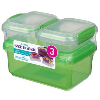 Set 3 cutii depozitare alimente plastic Sistema Back To School 1L + 2 x 200 ml