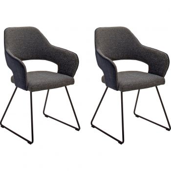 Set 2 scaune tapitate cu stofa si picioare metalice, Newcastle Skid Grafit / Negru, l58xA59xH87 cm