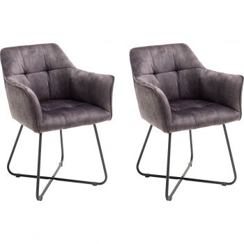 Set 2 scaune tapitate cu stofa si picioare metalice, Panama Antracit / Negru, l60xA62xH82 cm