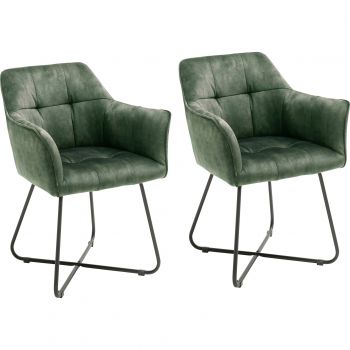 Set 2 scaune tapitate cu stofa si picioare metalice, Panama Verde Olive / Negru, l60xA62xH82 cm