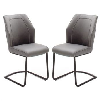 Set 2 scaune tapitate cu stofa si piele ecologica, cu picioare metalice Aberdeen Gri / Negru, l50xA62xH92 cm