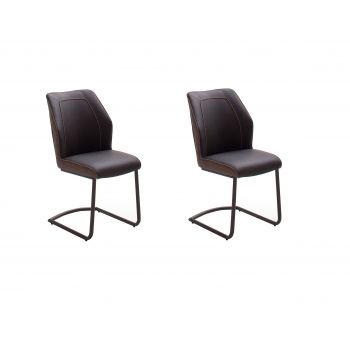 Set 2 scaune tapitate cu stofa si piele ecologica, cu picioare metalice Aberdeen Maro / Negru, l50xA62xH92 cm