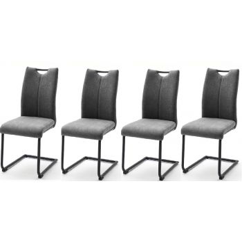 Set 4 scaune tapitate cu stofa, cu picioare metalice Adana Gri / Negru, l44xA60xH101 cm