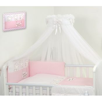 Set lenjerie din bumbac cu protectie laterala pentru pat bebelusi Sweet Dreams Pink 120x60 cm la reducere