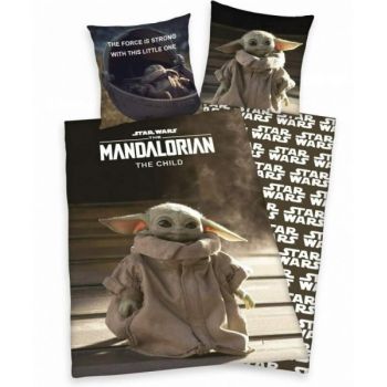 Lenjerie de pat Star Wars Mandalorian pentru copii din bumbac reversibila 2 piese