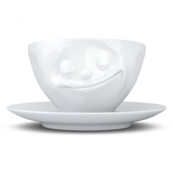 Ceașcă din porțelan pentru cafea 58products Happy, alb, 200 ml