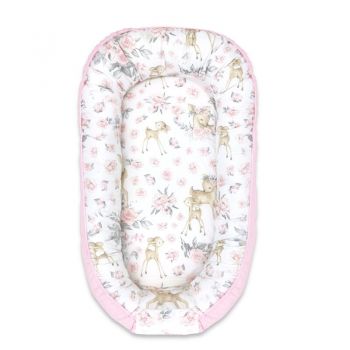 Cosulet bebelus pentru dormit Baby Nest 105x66 cm Velvet Sweet Deer Pink MimiNu