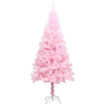 vidaXL Brad de Crăciun artificial cu LED-uri/globuri roz 180 cm PVC