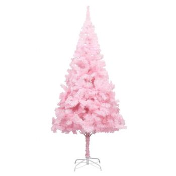 vidaXL Brad de Crăciun artificial cu LED-uri&globuri roz 210 cm PVC