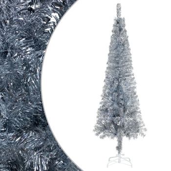 vidaXL Brad de Crăciun subțire cu LED-uri și globuri, argintiu, 180 cm