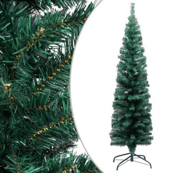 vidaXL Pom Crăciun artificial subțire, LED-uri&globuri, verde, 120 cm