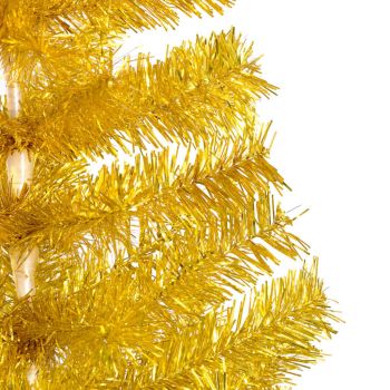 vidaXL Set brad de Crăciun artificial cu LED&globuri auriu 210 cm, PET