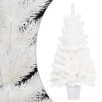 vidaXL Set brad de Crăciun artificial cu LED-uri/globuri, alb, 90 cm