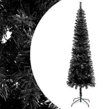 vidaXL Set brad de Crăciun subțire cu LED-uri&globuri, negru, 150 cm