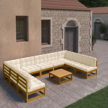 vidaXL Set mobilier grădină&perne 10 piese maro miere lemn masiv pin