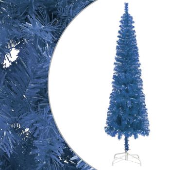 vidaXL Set pom Crăciun subțire, LED-uri&globuri, albastru, 150 cm