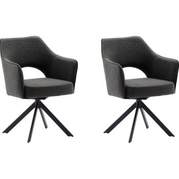 Set 2 scaune rotative tapitate cu stofa si picioare metalice, Tonala Antracit / Negru, l64xA61xH85 cm