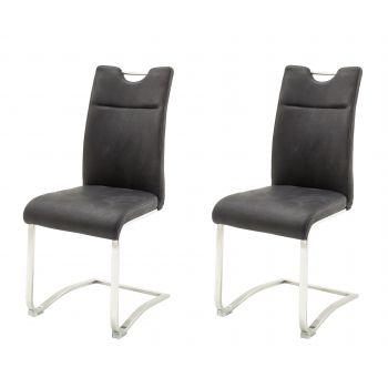 Set 2 scaune tapitate cu piele si picioare metalice, Zagreb Antracit / Crom, l45xA60xH102 cm