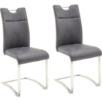 Set 2 scaune tapitate cu piele si picioare metalice, Zagreb Gri / Crom, l45xA60xH102 cm