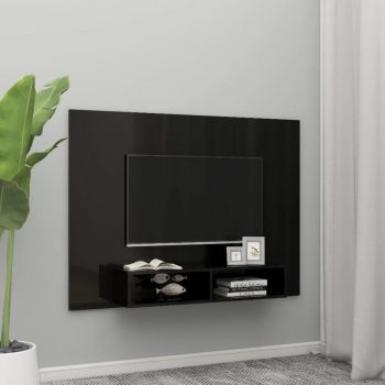 vidaXL Comodă TV de perete, negru extralucios, 135x23,5x90 cm, PAL