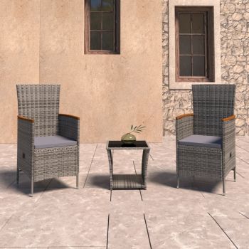 vidaXL Set mobilier de grădină cu perne, 3 piese, gri, poliratan