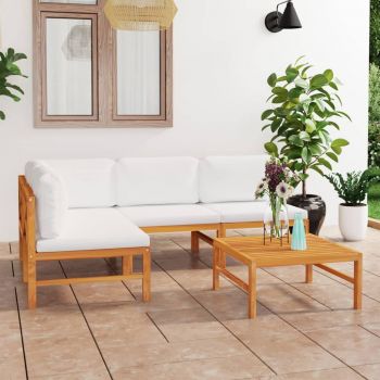 vidaXL Set mobilier grădină cu perne crem, 5 piese, lemn masiv de tec