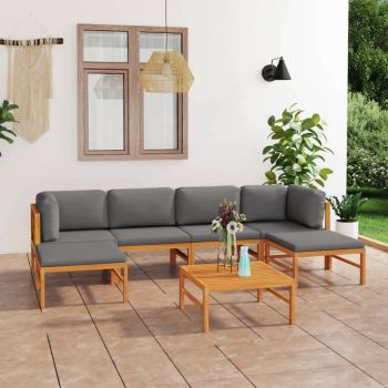 vidaXL Set mobilier grădină cu perne gri, 7 piese, lemn masiv de tec